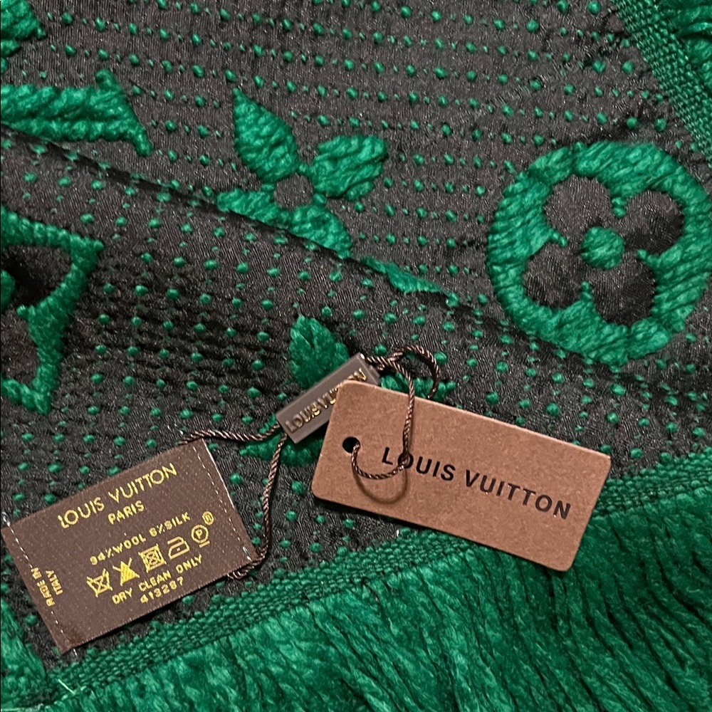 Emerald Green and Black Monogram Scarf - Picture 6 of 9